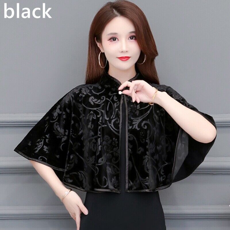 Femme Robe Qipao Cape Enveloppant Cape Veste Cardigan Velours Soirée